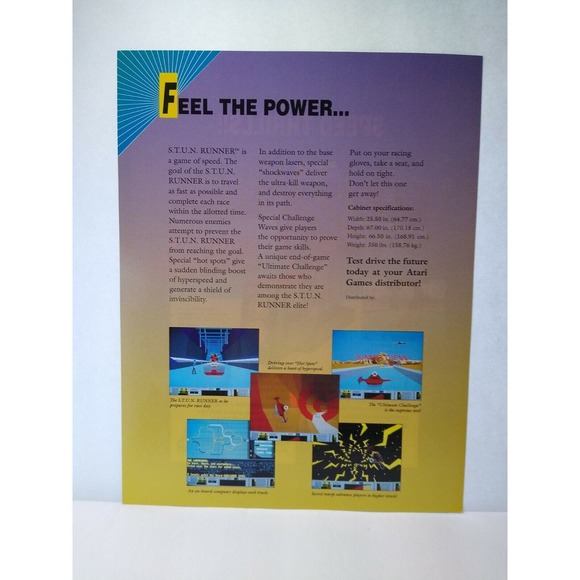 Stun Runner Arcade Flyer Atari Original 1989 Video Game Art Promo 8.5" x 11" - Picture 3 of 3